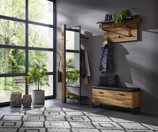 Wandpaneel Blackpool - Eiche massiv mit Metall schwarz