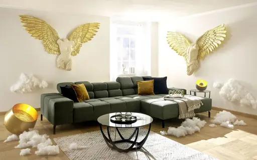 Ecksofa CLIVIA - 2-Sitzer mit Longchair rechts, Kopfteil verstellbar, Feincord,  Anthrazit