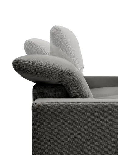 Ecksofa - CALM FLEX 2.0, 3-Sitzer mit Longchari rechts, Kopfteil verstellbar, Stoff, Dunkelgrau