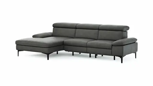 Ecksofa Felipa - Longchair links mit 2,5-Sitzer inkl. Armlehne verstellbar und Rückenlehne/Sitztiefe verstellbar (motorisch), Leder, Grau