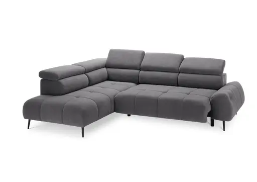 Ecksofa - Ecke links mit 2-Sitzer, Sitzvorzug motorisch, Kopfteil verstellbar, Stoff, Grau