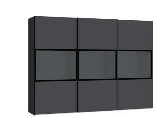 Schwebetürenschrank JOIN IT- B ca. 303 cm, Schwarz, Anthrazit, Glas, Dunkel