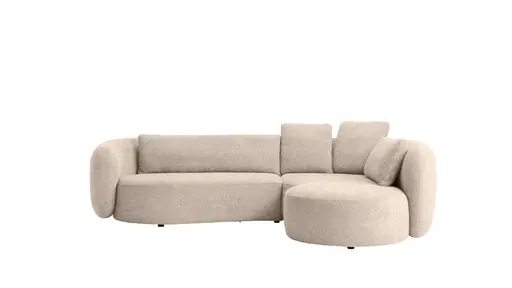 Ecksofa Karasu - 3-Sitzer mit Ottomane rechts, Stoff, Natur