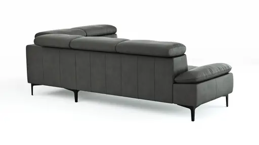 Ecksofa Felipa - 2,5-Sitzer mit Ecke rechts inkl. Kopfteil verstellbar, Leder, Grau
