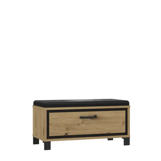 Garderobenbank FARIDA - Polstersitzfläche, Eiche Dekor, Schwarz