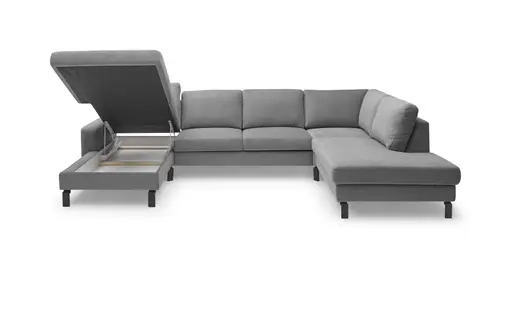 Wohnlandschaft CALM - inkl. Schlaffunktion, Ecke rechts, Microfaser, Grau