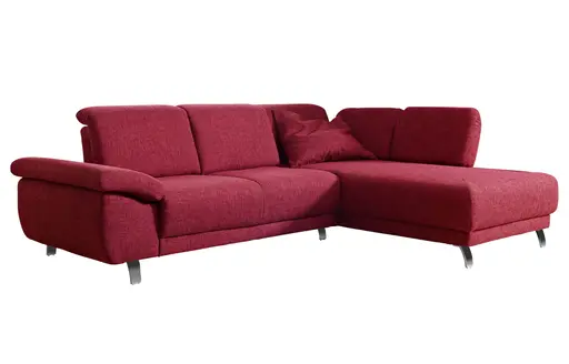 Ecksofa - 2-Sitzer mit Longchair rechts, Stoff, Rubin