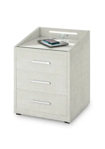 Nachttisch- Taupe, mit Glasplatte, inkl. Beleuchtung