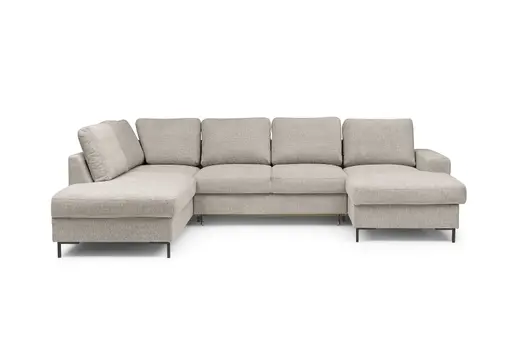 Wohnlandschaft - Ecke links mit 2-Sitzer und Longchair rechts, Stoff, Steingrau