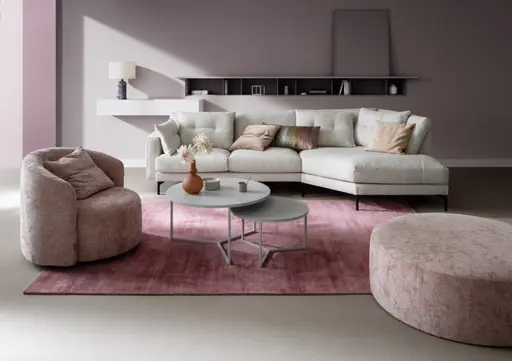 Trapezsofa Anesa - 2-Sitzer, Ecke rechts, Cord-Boucle, Creme