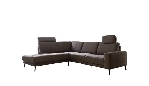 Ecksofa EM Santarem - mit Kopfstützen, Ecke links mit 3-Sitzer, Stoff, Grau