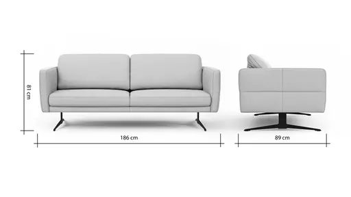Sofa Estrela - 2,5-Sitzer inkl. Rücken-/Armlehne verstellbar, Leder, Hellgrau