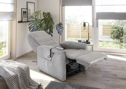 TV-Sessel MYRON - Aufstehhilfe, Relaxfunktion, Stoff, Grau