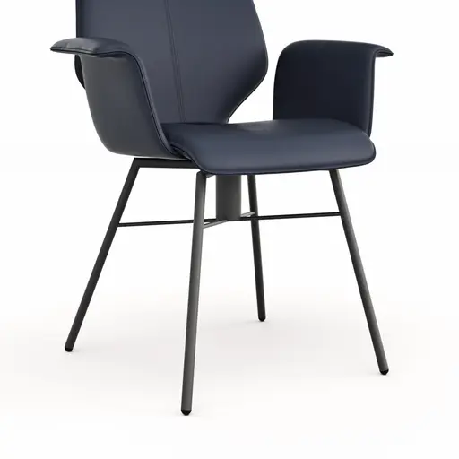 Armlehnstuhl Penthouse - Leder, Dunkelblau, Gestell, Anthrazit, Drehbar