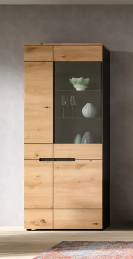 Vitrine - B ca. 80 cm, Basalt grau, Artisan Eiche Nachbildung
