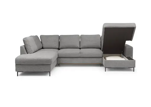 Wohnlandschaft - Ecke links mit 2-Sitzer und Longchair rechts, Stoff, Grau