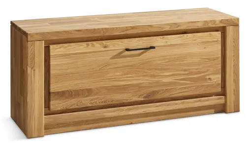 Schuhschrank Farmingdale - Eiche massiv, natur geölt mit Sitzkissen schwarz