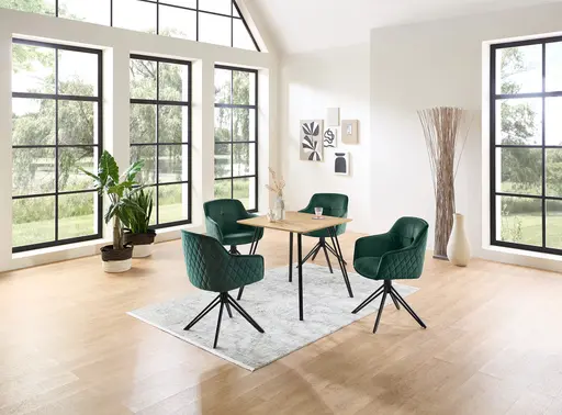 Esstisch - LB ca. 80x80 cm, Eiche Optik, Schweizer Kante, Schwarz