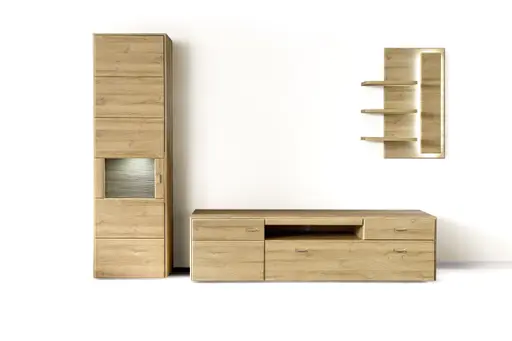 Wohnwand - mit Beleuchtung, Eiche