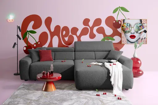 Ecksofa JYTTE - Sofa 2-sitzig mit Longchair rechts, Stoff, Grau