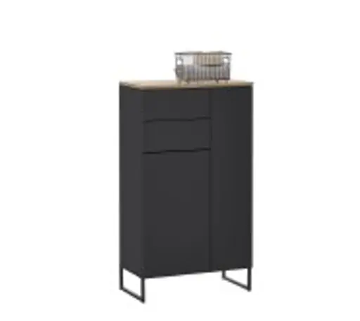 Highboard- Schwarz Matt, Eiche Dekor