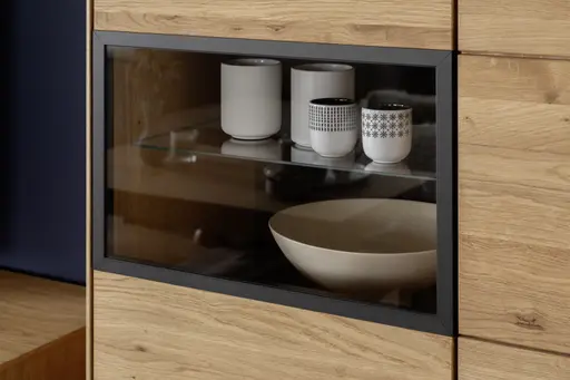 Wohnwand - Eiche Furnier geölt, Wildeiche massiv geölt