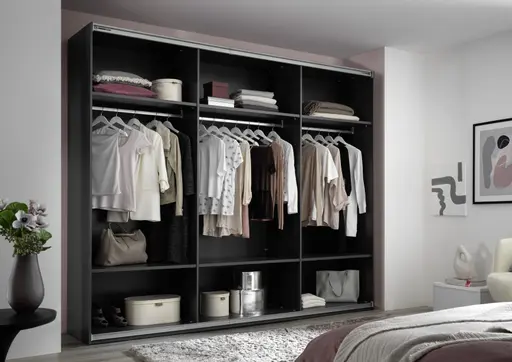 Schwebetürenschrank - B. ca. 270 cm, Melamin, Grauglas