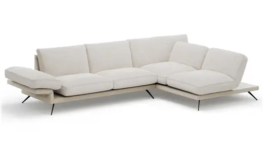 Ecksofa Valdemoro - 2,5-Sitzer mit  Longchair rechts inkl. Rückenlehne verstellbar, Stoff, Creme