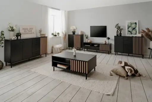 TV-Lowboard - B ca. 138 cm, Schwarz, Artisan Eiche Nachbildung