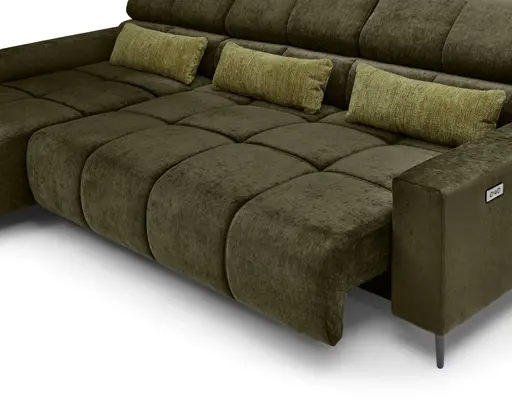 Ecksofa - Longchair links mit 2-Sizer, Sitztiefe verstellbar motorisch/Kopfteil verstellbar, Stoff, Dunkelgrün