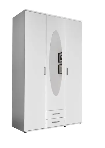 Drehtürenschrank- B ca. 120 cm, Weiß, Spiegel