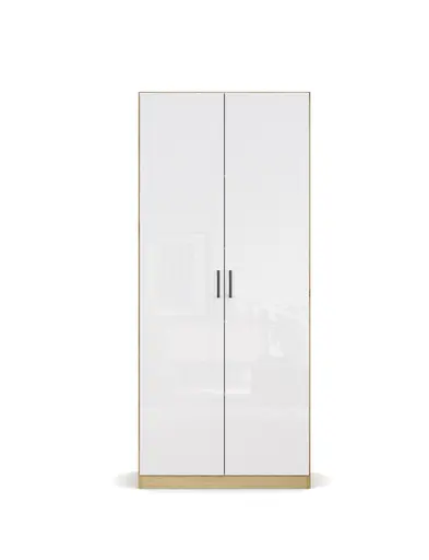 Drehtürenschrank RHONDA- B ca. 91 cm, Eiche Dekor, Weiß, Hochglanz