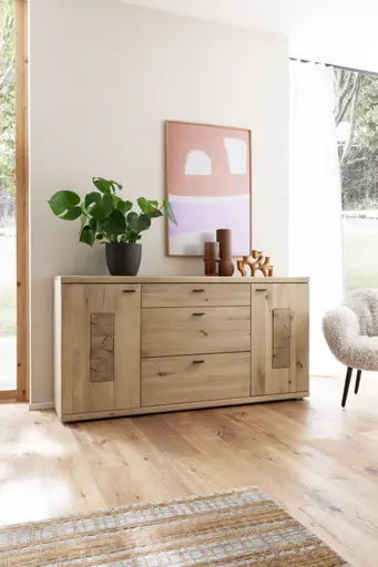 Sideboard - mit Hirnholz Applikation, Balkeneiche, massiv