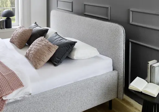 Polsterbett - Liegefläche ca. 180x200 cm, Absetzung Grau, Stoff, Hellgrau