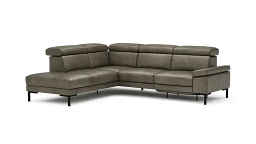 Ecksofa Hudson - Ecke links mit 2,5-Sitzer inkl. Kopfteil/Armlehne verstellbar und Sitzvorzug/Relaxfunktion (motorisch), Leder, Braungrün