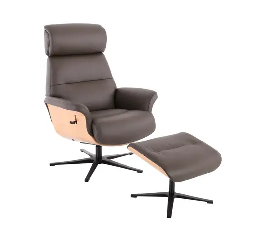 TV-Sessel MOANI mit Hocker - drehbar, Relaxfunktion, Kopfteilverstellung, Leder, Dunkelbraun