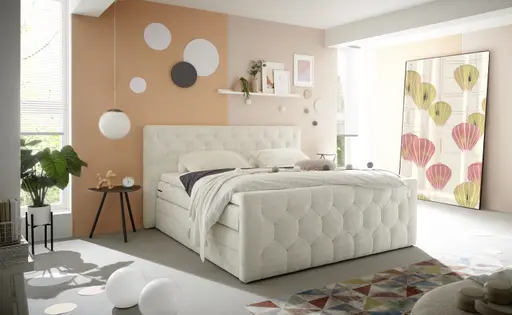 Boxspringbett- Liegefläche ca. 180x200 cm, Stoff, Creme
