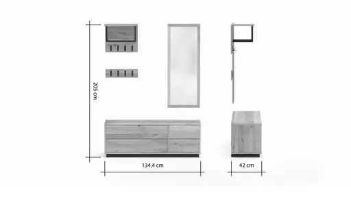 Garderobenkombination Williston - Korpus Wildeiche bianco / Front sandgestrahlt