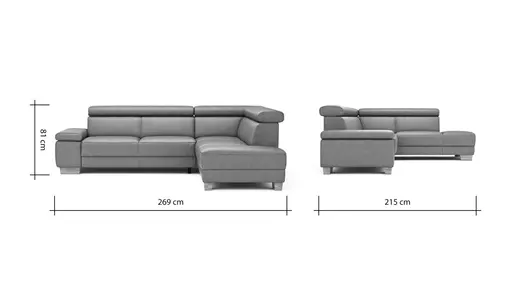 Ecksofa Philadelphia - 2,5-Sitzer mit Ecke rechts inkl. Kopfteil verstellbar, Leder, Anthrazit