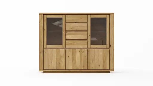 Highboard Bakersfield - sichtbare Rückwand geschroppt, Asteiche massiv, geölt