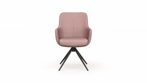 Armlehnstuhl Mis - Leder, Mauve, Gestell, Schwarz