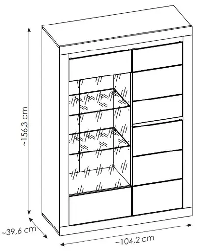 Vitrine - mit Beleuchtung, B ca. 104 cm, Kaschmir, Stone Eiche Nachbildung