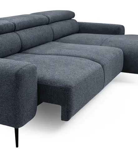 Ecksofa - 2-Sitzer mit Longchair rechts, Sitzvorzug motorisch, Kopfteil verstellbar, Stoff, Blau