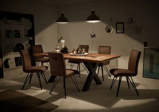 Esstisch - LB ca. 220x100 cm, Zerreiche massiv geölt, Schweizer Kante, Schwarz