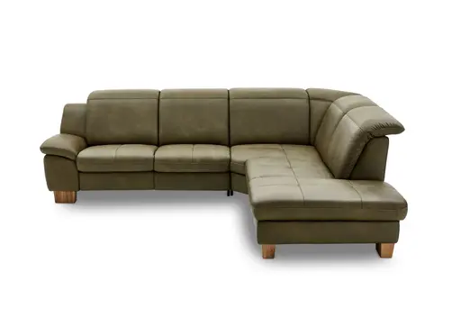 Ecksofa - 2-Sitzer mit Ecke rechts, Sitztiefe verstellbar, Leder, Olive