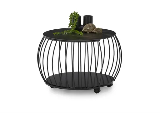 Couchtisch - Ø/H ca. 60x46 cm, Stein dunkel, Schwarz