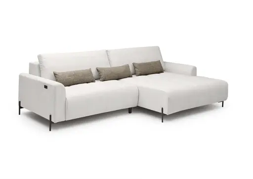 Ecksofa - 2-Sitzer mit Longchair rechts, Sitztiefe verstellbar motorisch, Stoff, Sand