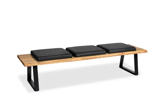 Bank - Breite ca. 180 cm, Wildeiche massiv, inkl. Sitzpolster, Leder, Schwarz