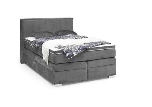 Boxspringbett JEANETTE- Liegefläche ca. 140x200 cm, Stoff, Grau