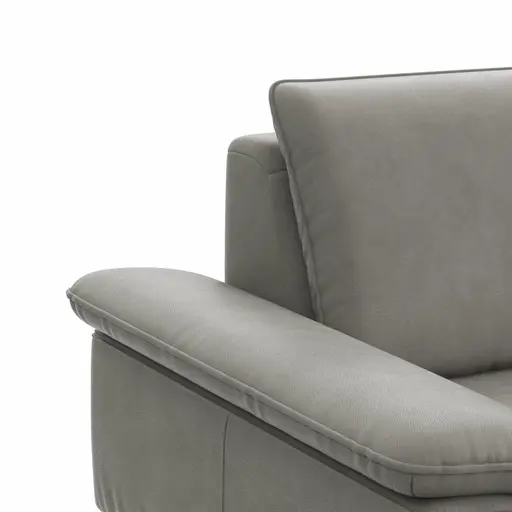 Ecksofa Tulsa KS - 2,5-Sitzer, Spitzecke und 1,5-Sitzer mit Anstellhocker rechts, Leder, Graubeige